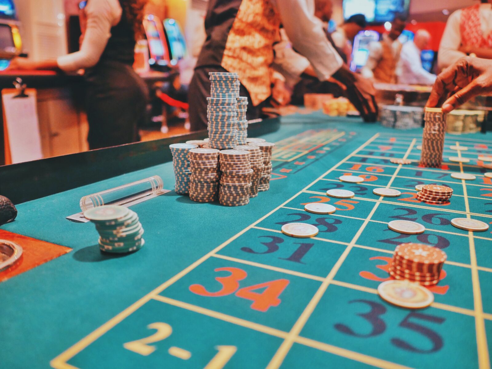 a casino table with lot of chips on it