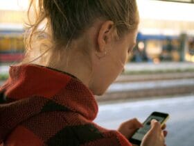 Woman holding a smartphone